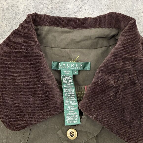Lauren Ralph Lauren Women’s Olive Green Field Jacket Size M Corduroy Collar - Picture 12 of 16